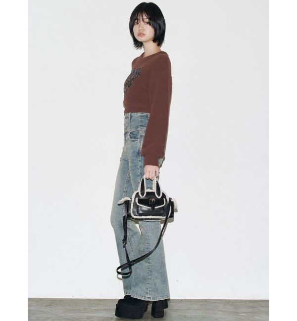 EMODA「バックリボンフレアハイウエストパギンス」|デニム|