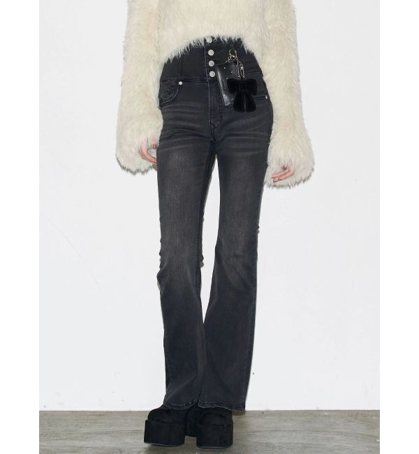 EMODA「バックリボンフレアハイウエストパギンス」|デニム|