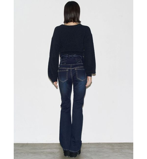 EMODA「バックリボンフレアハイウエストパギンス」|デニム|