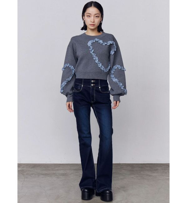 EMODA「バックリボンフレアハイウエストパギンス」|デニム|