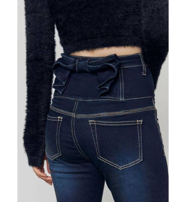 EMODA「バックリボンフレアハイウエストパギンス」|デニム|