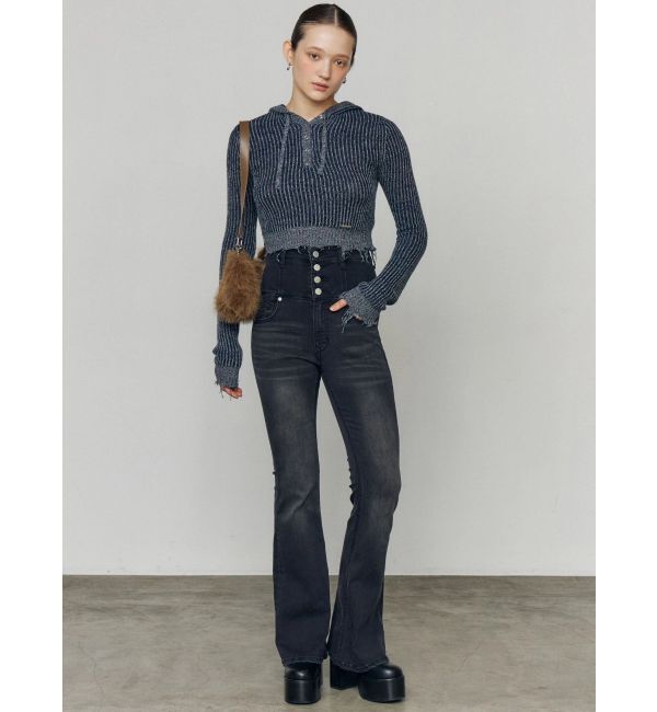 EMODA「バックリボンフレアハイウエストパギンス」|デニム|