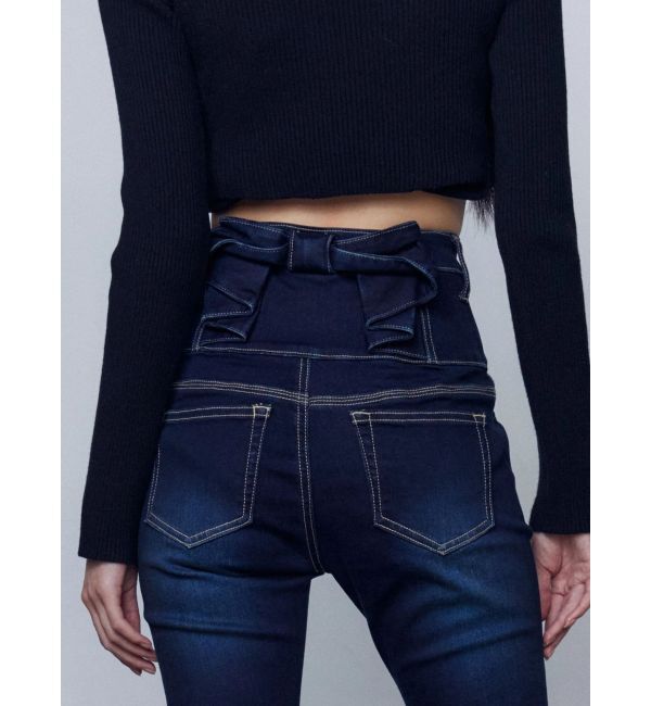 EMODA「バックリボンフレアハイウエストパギンス」|デニム|