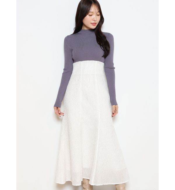 MERCURYDUO「異素材ドッキングバックレースアップニットワンピース」|ワンピース|オフホワイト