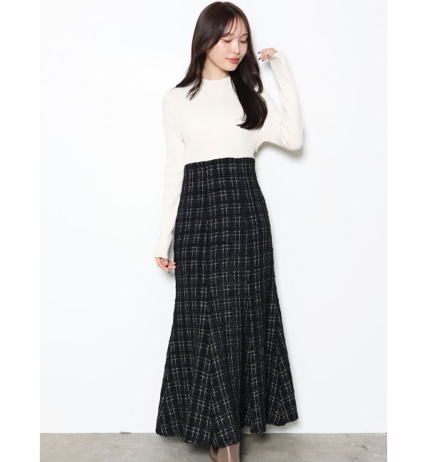 MERCURYDUO「異素材ドッキングバックレースアップニットワンピース」|ワンピース|