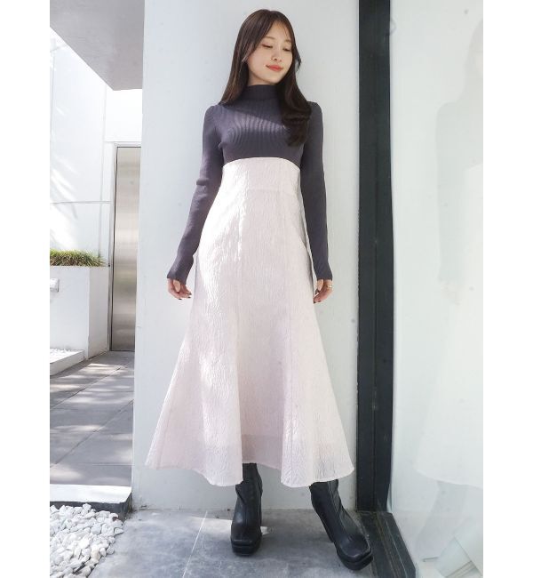 MERCURYDUO「異素材ドッキングバックレースアップニットワンピース」|ワンピース|