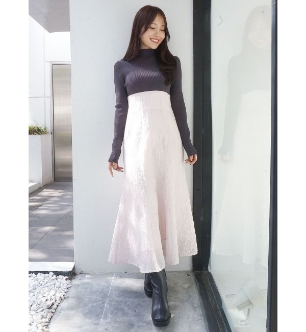 MERCURYDUO「異素材ドッキングバックレースアップニットワンピース」|ワンピース|