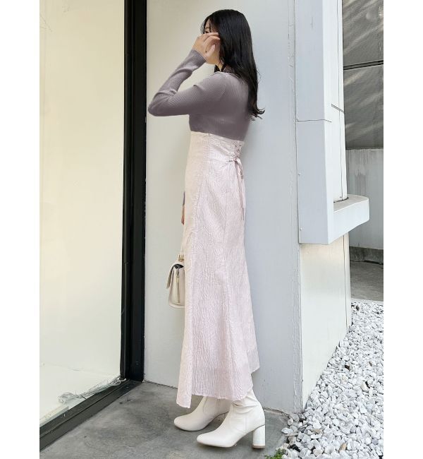 MERCURYDUO「異素材ドッキングバックレースアップニットワンピース」|ワンピース|