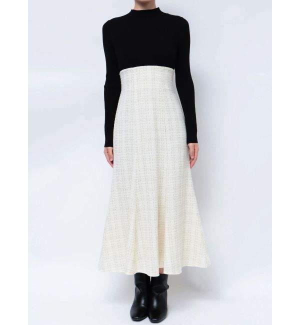 MERCURYDUO「異素材ドッキングバックレースアップニットワンピース」|ワンピース|