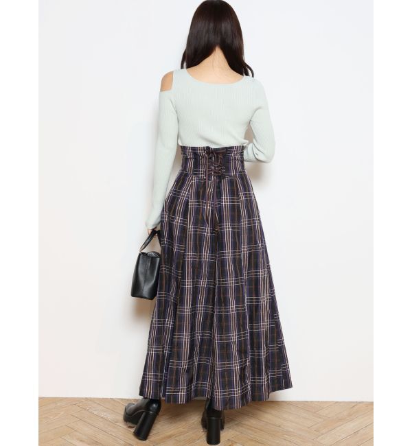 MERCURYDUO「コルセットチェックフレアスカート」|スカート|