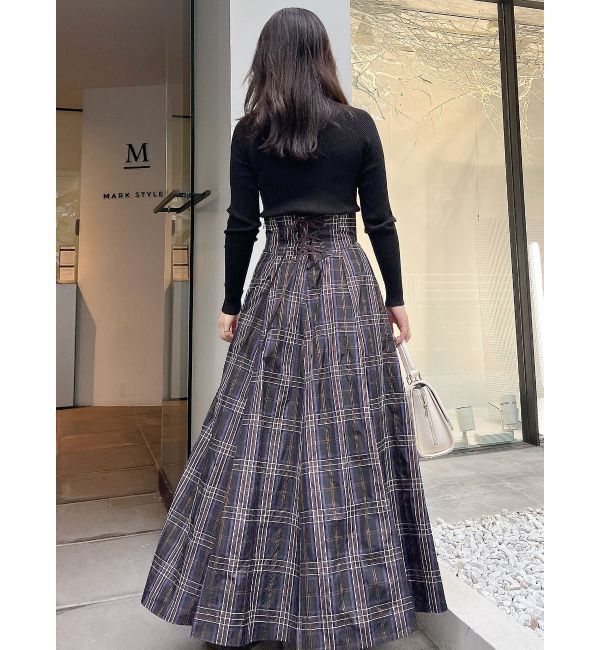 MERCURYDUO「コルセットチェックフレアスカート」|スカート|