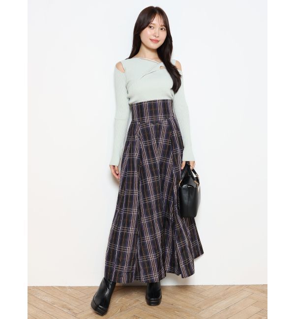 MERCURYDUO「コルセットチェックフレアスカート」|スカート|