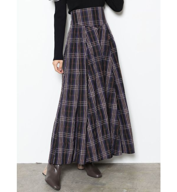 MERCURYDUO「コルセットチェックフレアスカート」|スカート|ネイビー