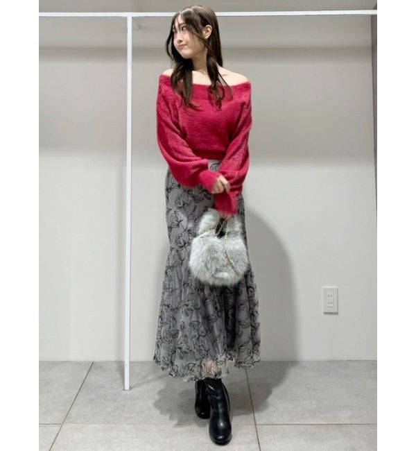 MERCURYDUO「オフショルミニシャギーニット」|ニット・セーター|