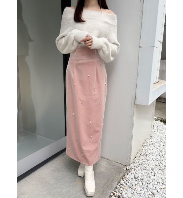 MERCURYDUO「オフショルミニシャギーニット」|ニット・セーター|