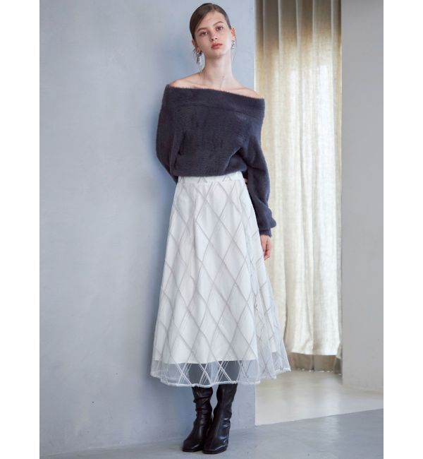 MERCURYDUO「オフショルミニシャギーニット」|ニット・セーター|