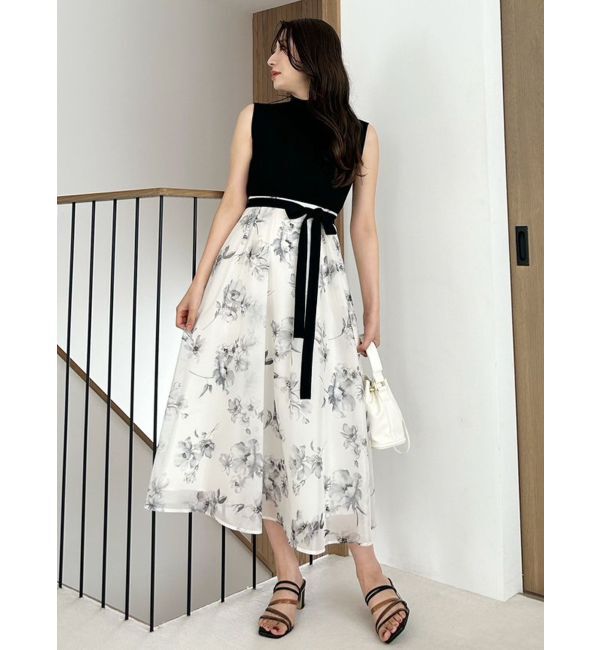 MERCURYDUO「フラワードッキングノースリワンピース」|ワンピース|