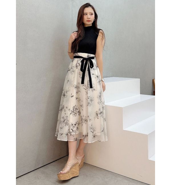 MERCURYDUO「フラワードッキングノースリワンピース」|ワンピース|