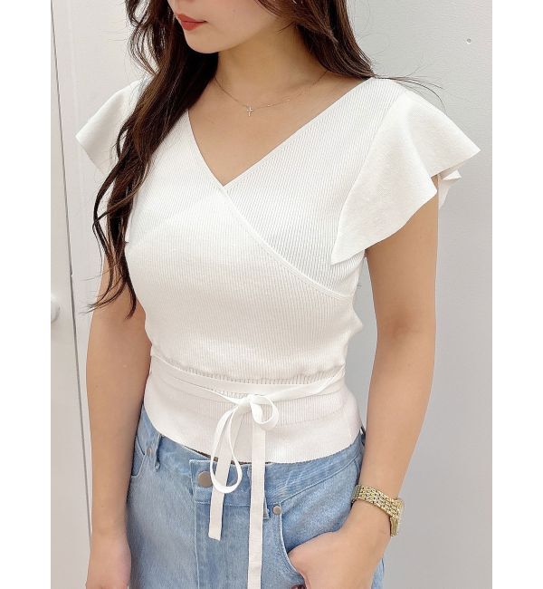 MERCURYDUO「カシュクールラッフルコンパクトニット」|ニット・セーター|オフホワイト