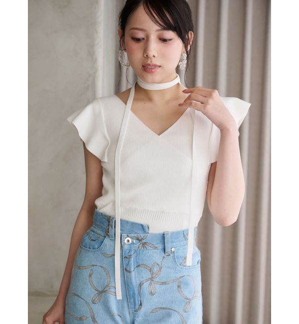 MERCURYDUO「カシュクールラッフルコンパクトニット」|ニット・セーター|