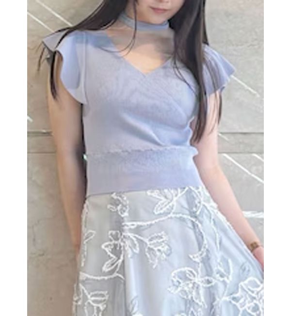 MERCURYDUO「カシュクールラッフルコンパクトニット」|ニット・セーター|アイスブルー