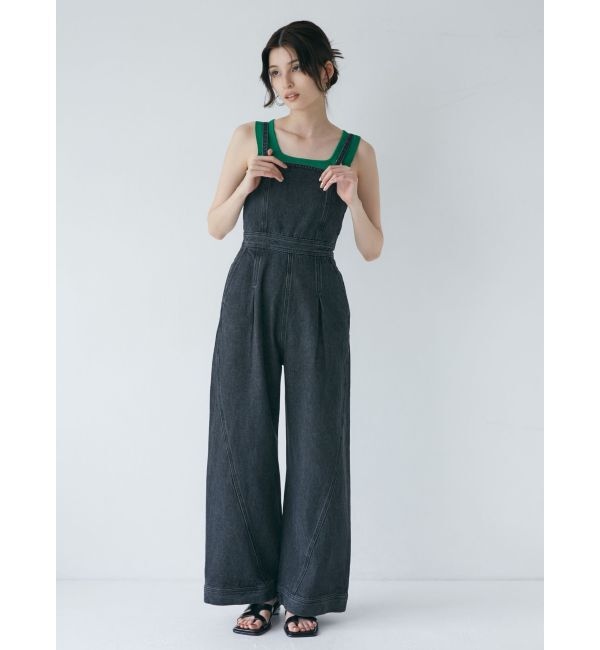 MURUA「デザインデニムロンパース」|オールインワン|