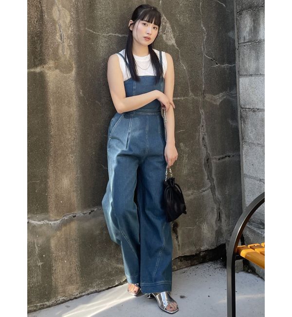 MURUA「デザインデニムロンパース」|オールインワン|
