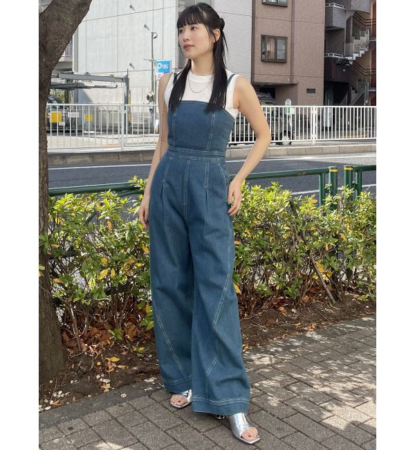 MURUA「デザインデニムロンパース」|オールインワン|