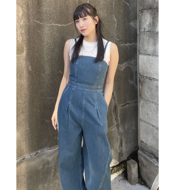 MURUA「デザインデニムロンパース」|オールインワン|