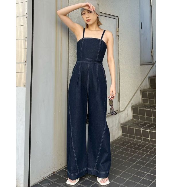 MURUA「デザインデニムロンパース」|オールインワン|