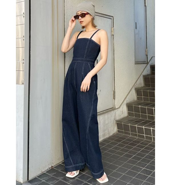 MURUA「デザインデニムロンパース」|オールインワン|