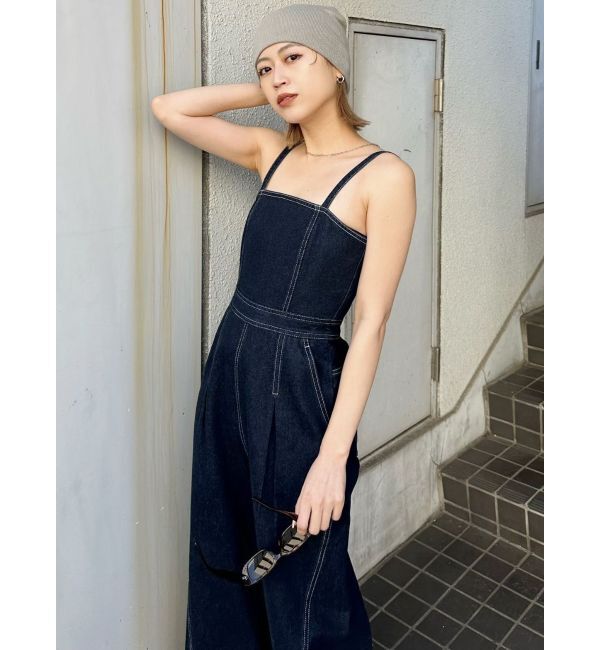 MURUA「デザインデニムロンパース」|オールインワン|