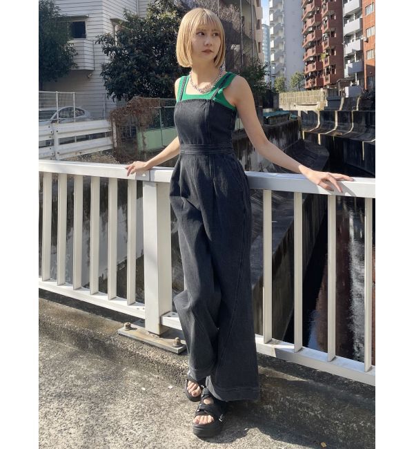 MURUA「デザインデニムロンパース」|オールインワン|
