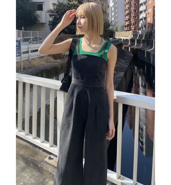 MURUA「デザインデニムロンパース」|オールインワン|