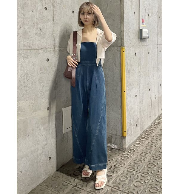 MURUA「デザインデニムロンパース」|オールインワン|