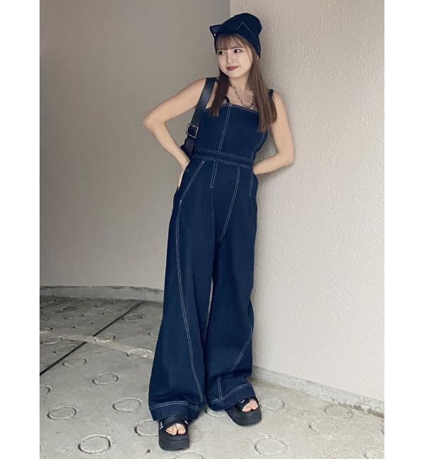 MURUA「デザインデニムロンパース」|オールインワン|