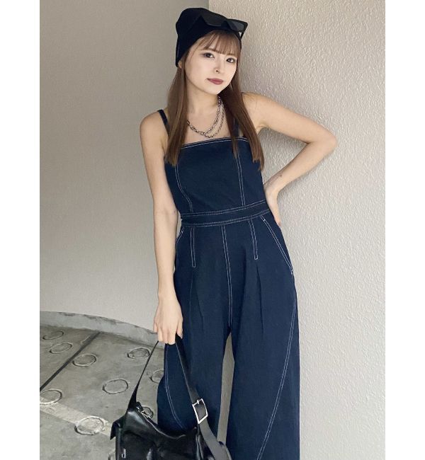 MURUA「デザインデニムロンパース」|オールインワン|