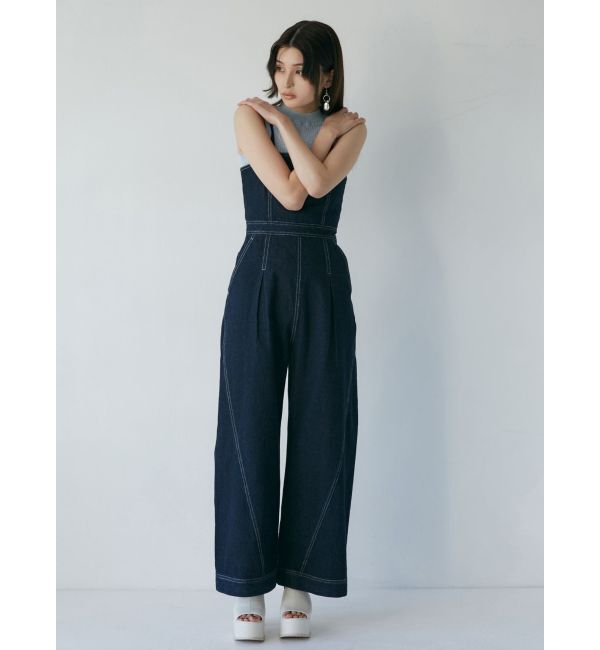 MURUA「デザインデニムロンパース」|オールインワン|