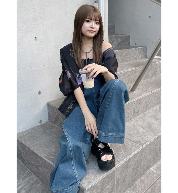 MURUA「デザインデニムロンパース」|オールインワン|