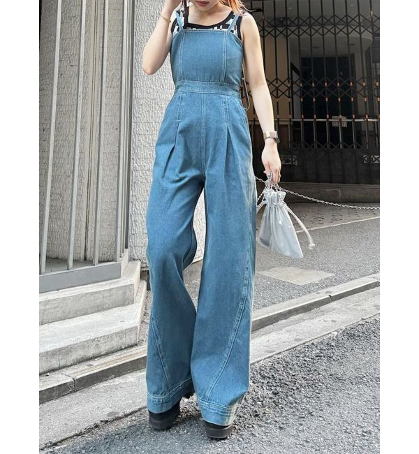 MURUA「デザインデニムロンパース」|オールインワン|ブルー