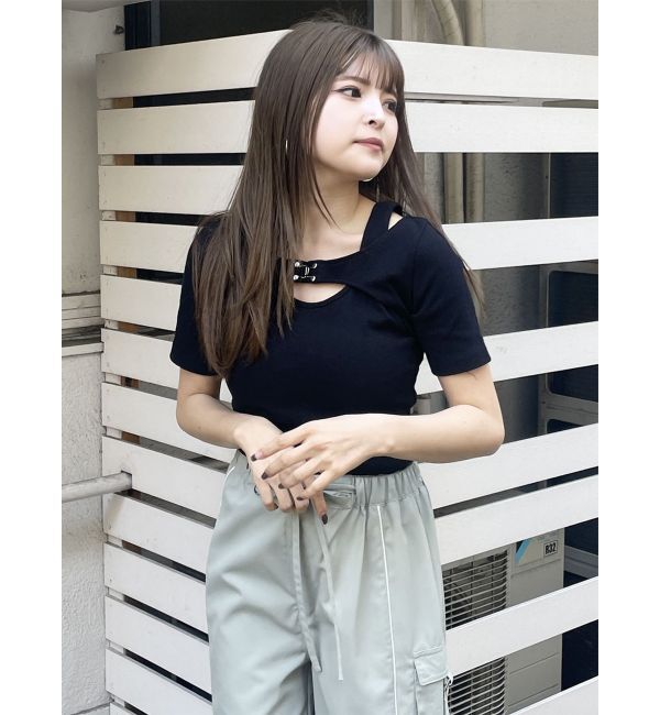 MURUA「フロントホックレイヤードテレコトップス」|Tシャツ・カットソー|