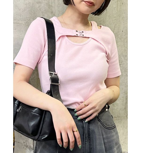 MURUA「フロントホックレイヤードテレコトップス」|Tシャツ・カットソー|ピンク