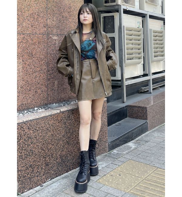 MURUA「ヴィンテージライクフェイクレザーミニスカート」|スカート|