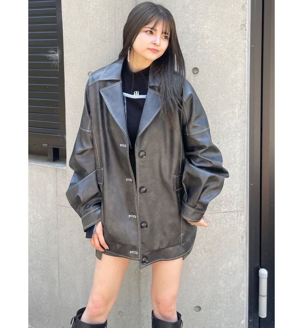 MURUA「フェイクレザーミドルジャケット」|ブルゾン・スタジャン|