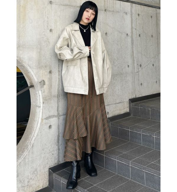 MURUA「フェイクレザーミドルジャケット」|ブルゾン・スタジャン|