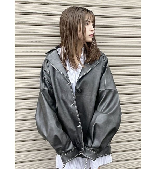 MURUA「フェイクレザーミドルジャケット」|ブルゾン・スタジャン|