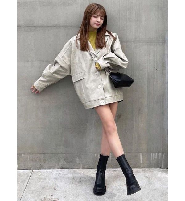 MURUA「フェイクレザーミドルジャケット」|ブルゾン・スタジャン|