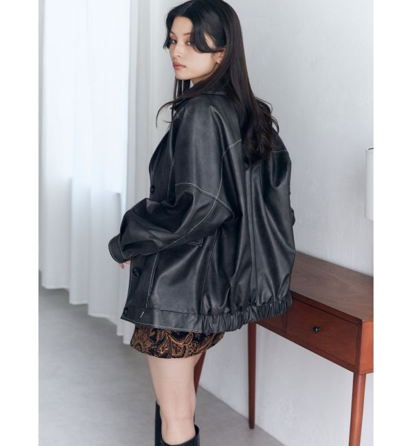 MURUA「フェイクレザーミドルジャケット」|ブルゾン・スタジャン|