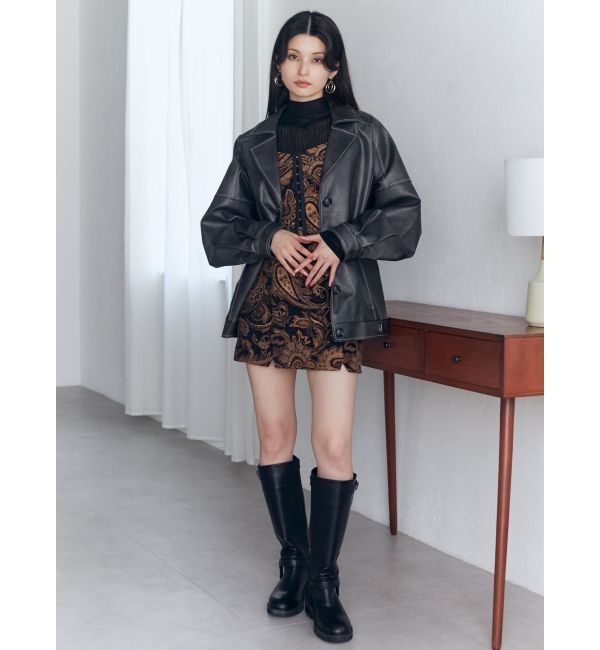 MURUA「フェイクレザーミドルジャケット」|ブルゾン・スタジャン|