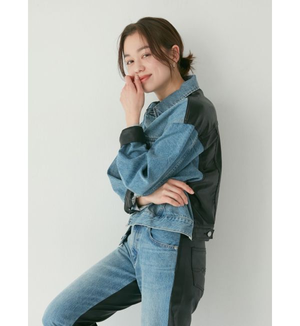 Ungrid「フェイクレザードッキングデニムジャケット」|ブルゾン・スタジャン|